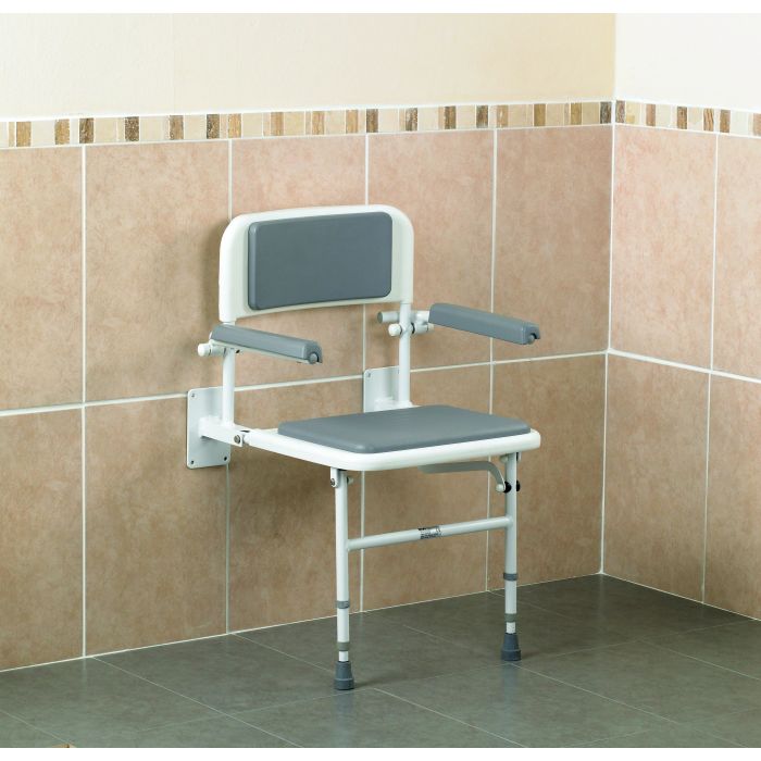 Shower Seat Wall Mounted With Back & Arms DSL Mobility